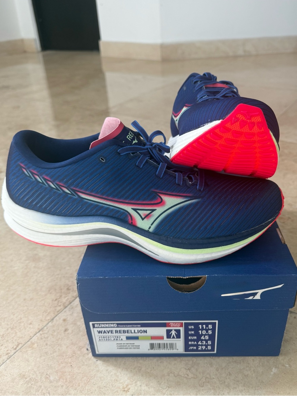Mizuno Running Sneakers Navy with Neon Pink and Lime Accents
